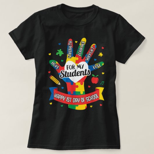 T-shirt Autisme enseignant Retour à l'école Premier jour c (Design devant)