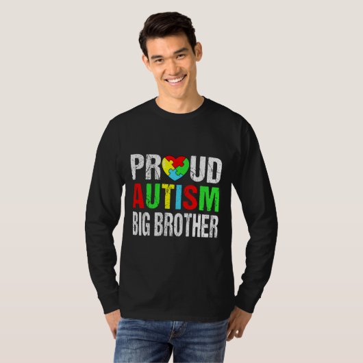 T-shirt Autisme Fière et Désireux Big Brother Heart Family (Devant entier)