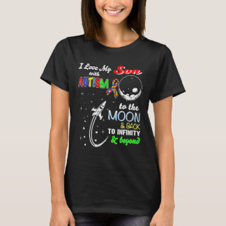 T-shirt Autisme-J'aime Mon Fils Autiste Jusqu'à La Lune Et