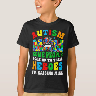 T-shirt Autisme Maman Élever Héros Super Messy Bun Autisme