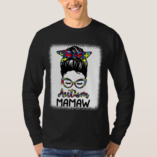 T-shirt Autisme Mamaw Messy Bun Bleached Sensibilisation s (Devant)
