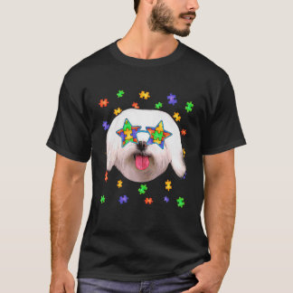 T-shirt Autisme mignon Maltais Chien Puzzle Lunettes de so
