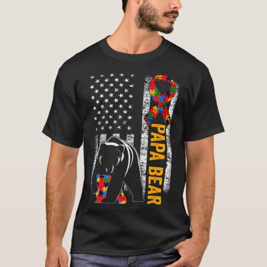 T-shirt Autisme ours Papa American Flag Sensibilisation (Devant)