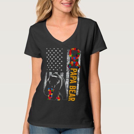 T-shirt Autisme ours Papa American Flag Sensibilisation (Devant)