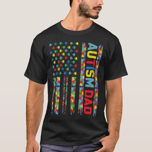 T-shirt Autisme Papa Puzzle US Drapeau Sensibilisation des (Devant)