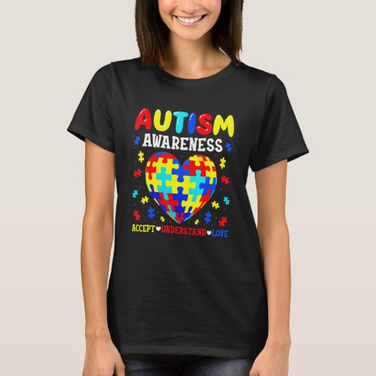 T-shirt Autisme Puzzle Amour du coeur Accepter Comprendre  (Devant)