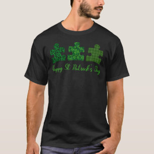 T-shirt Autisme Puzzle Pièces Green Plaid Happy St Patrick