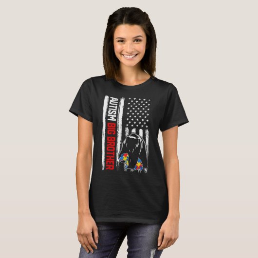 T-shirt Autisme rétro Big Brother Bear American Flag Award (Devant entier)