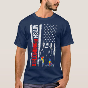 T-shirt Autisme rétro Grand-mère Ours Joueur du drapeau am