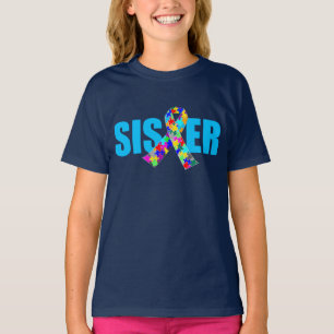 T-shirt Autisme Soeur Cute Blue Sensibilisation Ruban Enfa
