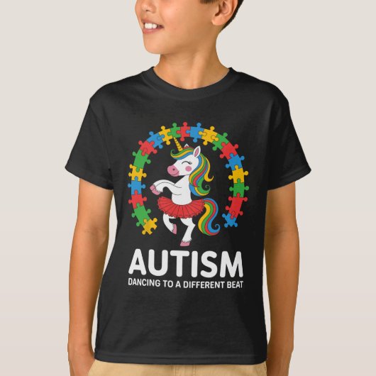 T-shirt Autisme Unicorne Danser Différentes Conscience Du (Devant)