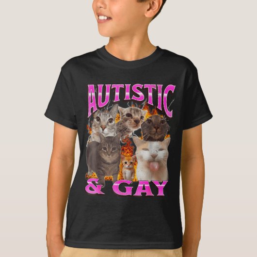 T-shirt Autistic And Gay Funny Cat Meme Bootleg Graphic  (Devant)