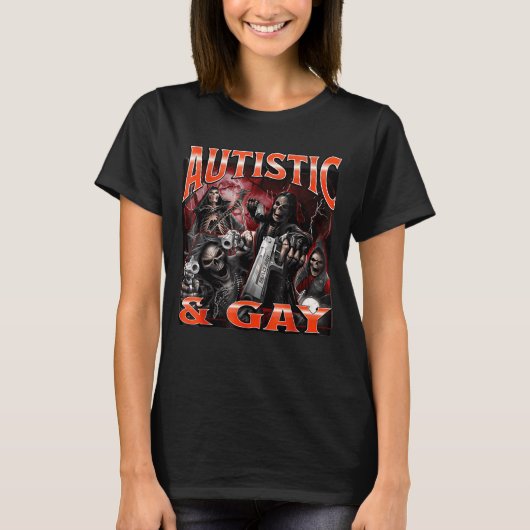 T-shirt Autistic And Gay Funny Hard Skeleton Meme Bootleg (Devant)