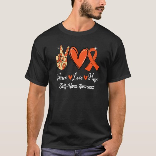 T-shirt Auto-Harm Sensibilisation Paix Amour Espoir Orange (Devant)