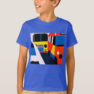 T-shirt Autobus et voitures en couleurs primaires Enfants