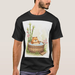 T-shirt Autocollant aquarelle Capybara détente dans un bai