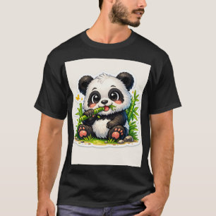 T-shirt Autocollant de panda mignon mangeant du bambou