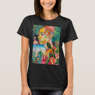 T-shirt Autocollant Oiseaux et Fleurs Tropicales - Orange
