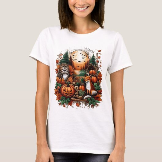 T-shirt Automne Animaux et Citrouilles (Devant)