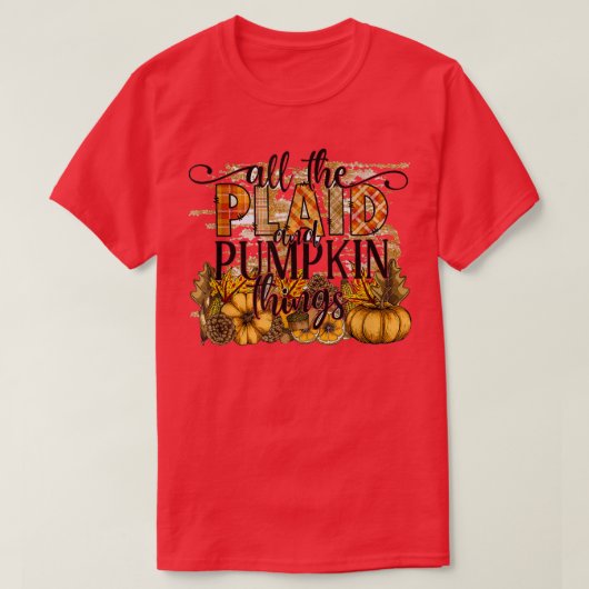T-shirt Automne Automne Toutes Les Choses Plaid Et Citroui (Design devant)