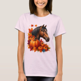 T-shirt Automne Cheval & Citrouilles - Chute confortable Q