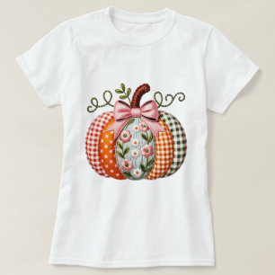 T-shirt Automne Citrouille Faux Broderie Automne Orange Ro