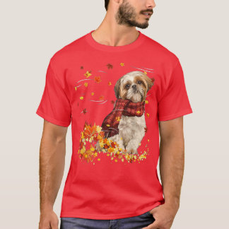 T-shirt Automne Écharpe Chih Tzu Chien Automne Chute Feuil