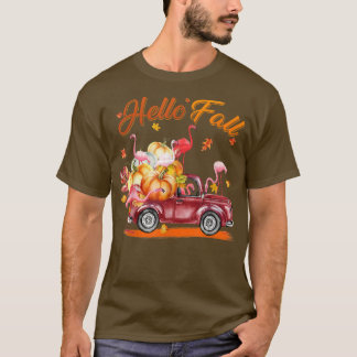 T-shirt Automne Flamant rose rose Bonjour Automne Citrouil