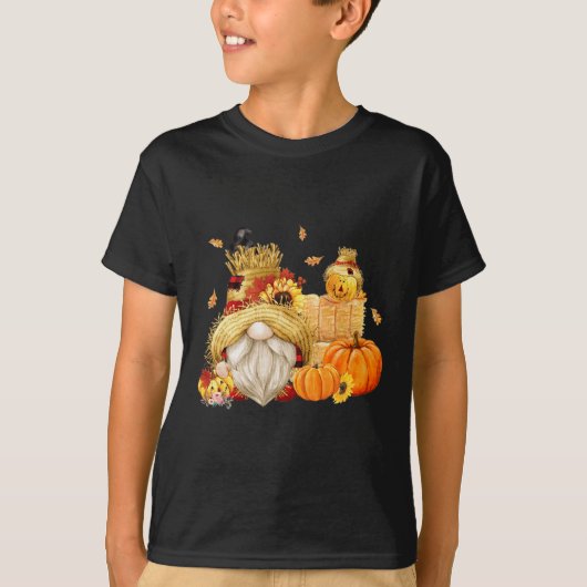 T-shirt Automne Gnome Scarecrow Gnome Automne Halloween Th (Devant)
