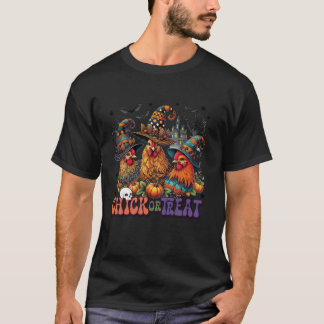 T-shirt Automne Halloween Chicken sorcière maison Chick or