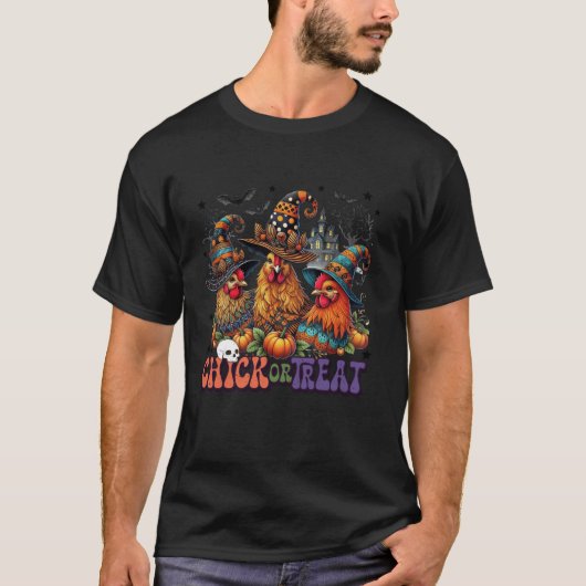 T-shirt Automne Halloween Chicken sorcière maison Chick or (Devant)