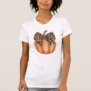 T-shirt Automne Halloween Citrouille Leopard Motif Bow
