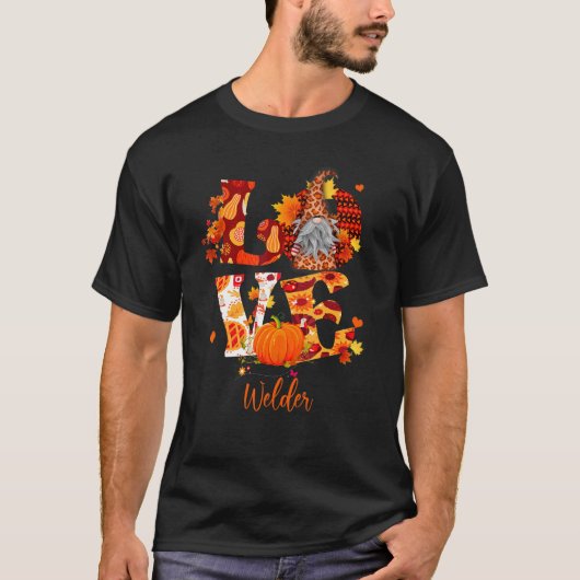 T-shirt Automne Leopard AMOUR Gnome Welder Thanksgiving (Devant)