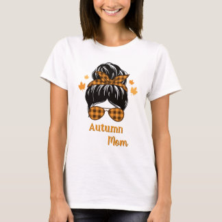 T-shirt Automne Maman Chignon Désordonné Buffalo Carreaux