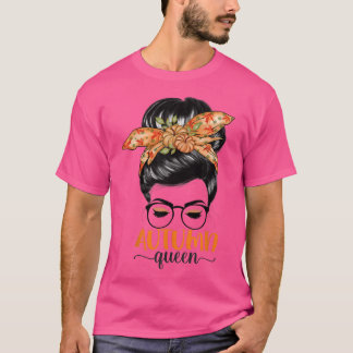 T-shirt Automne Queen Citrouille Messy Bun Fall Leave Mapl