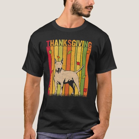 T-shirt Automne Retro mignonne Bull Terrier Chien Thanksgi (Devant)