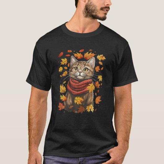 T-shirt Automne Thème Cute Chat Automne Breeze Kitten Chat (Devant)