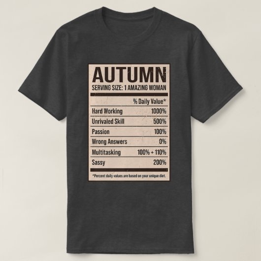 T-shirt Automne Valeur nutritive Nom Pseudo Alias Titre F (Design devant)