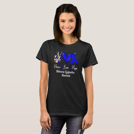 T-shirt Autonomic Dysfunction Awareness Peace Love Hope Bl (Devant entier)
