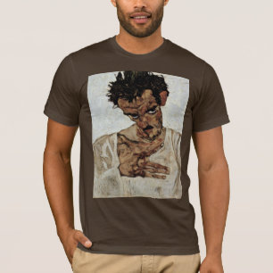 T-shirt Autoportrait avec sa tête vers le bas par Schiele