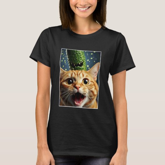 T-shirt Autoportrait de chat avec concombre Graphique drôl (Devant)
