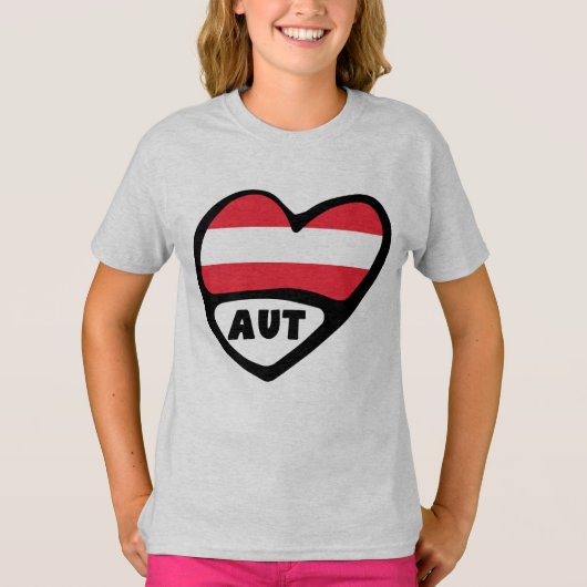T-shirt Autriche Code Pays Drapeau Coeur AUT (Devant)