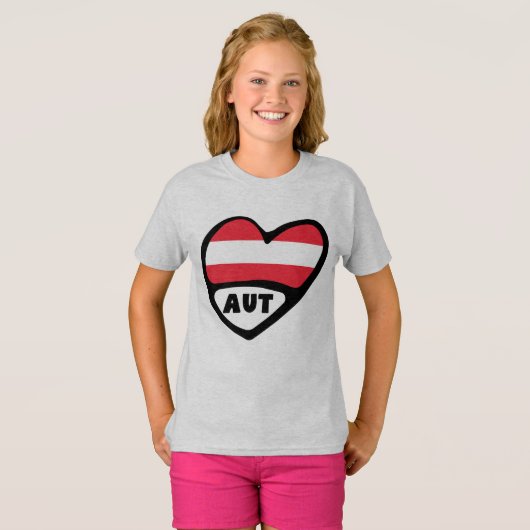 T-shirt Autriche Code Pays Drapeau Coeur AUT (Devant entier)