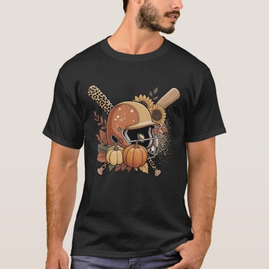 T-shirt Autumn Baseball – Leopard Print Helmet Sunflowers (Devant)