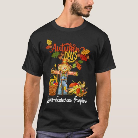 T-shirt Autumn Days Leaves Scarecrows Pumpkins Fall Thanks (Devant)