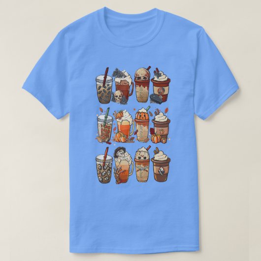 T-shirt Autumn Fall Coffee Latte Cups Horrors & Ghost Hall (Design devant)