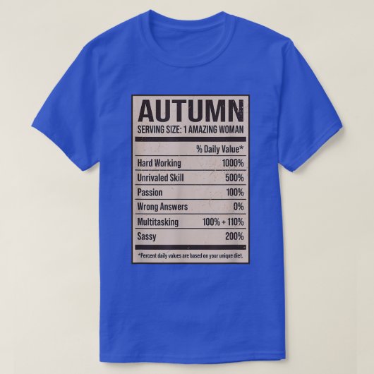 T-shirt Autumn Nutrition Facts Name Nickname Alias Title F (Design devant)