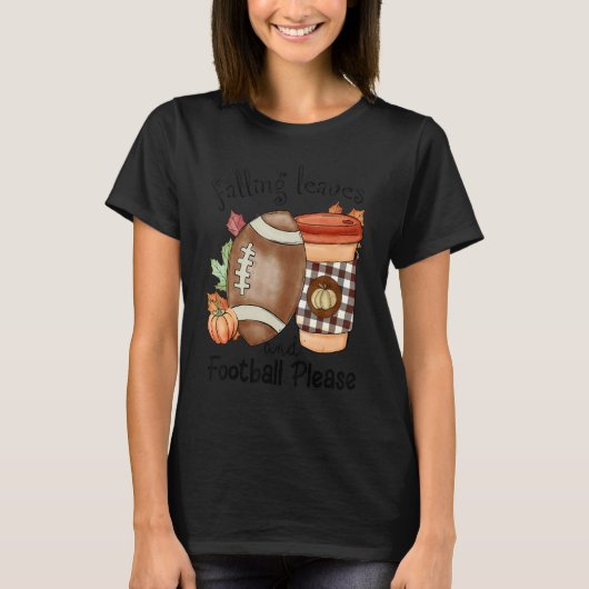 T-shirt Autumn Saying Falling Leaves And Football Please F (Devant)