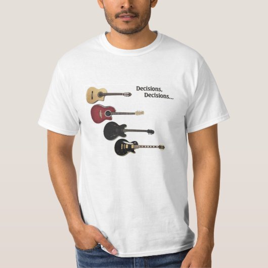 T-shirt avec 4 guitares et décisions, décisions… (Devant)