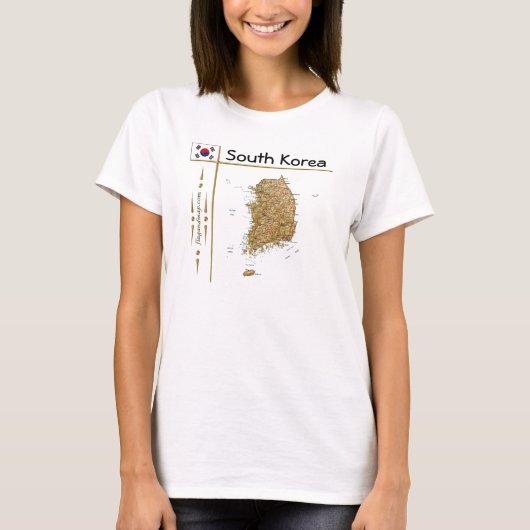 T-Shirt avec carte de la Corée du Sud + drapeau + (Devant)